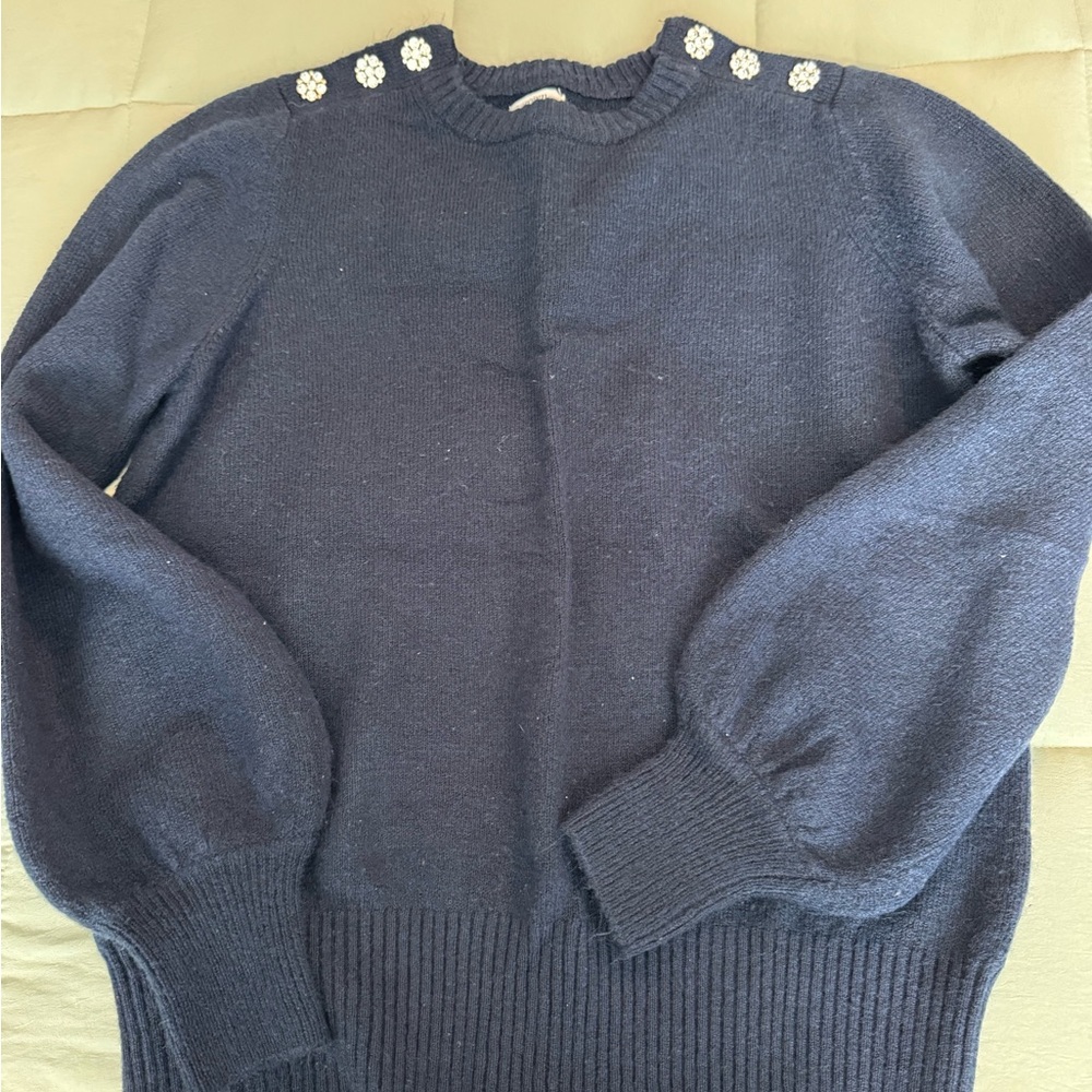 Crown & Ivy Navy Sweater with Floral Button Accents